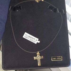 Rubber and 18 kt gold Cross Necklace